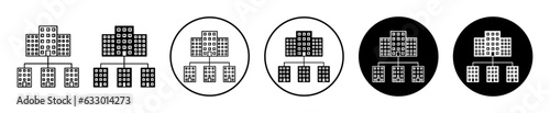 Company subsidiary icon set. Company branches vector symbol in black filled and outlined style. photo