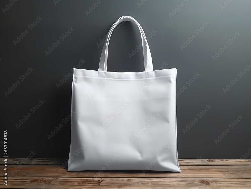 White tote bag mockup on a grey background. Generative Ai. White tote bag mockup on a grey background. Generative Ai.