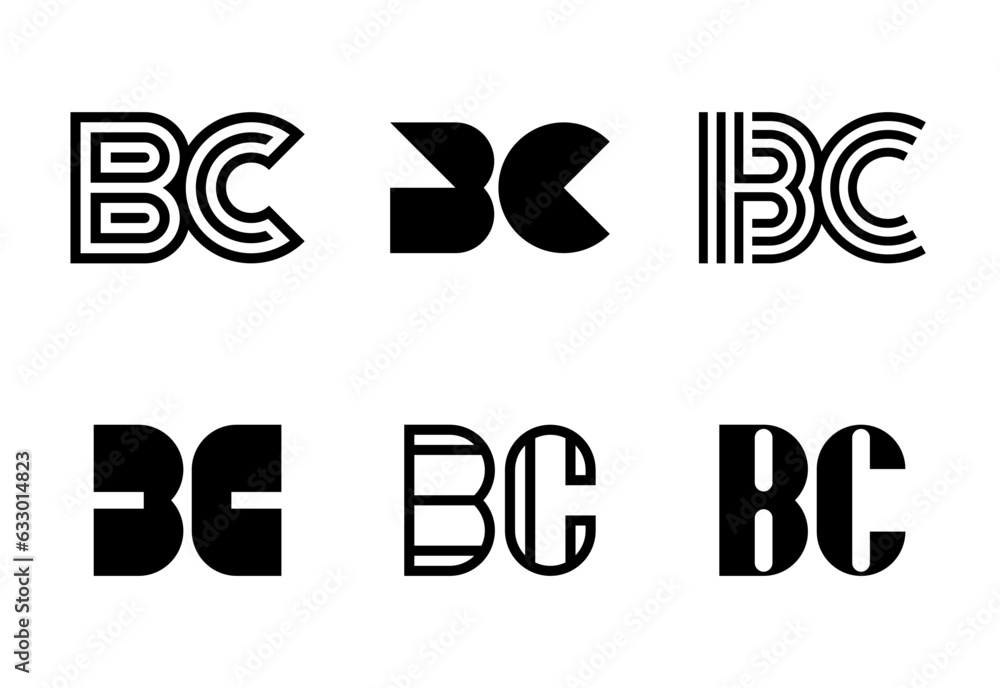 Set of letter BC logos. Abstract logos collection with letters. Geometrical abstract logos Set of letter BC logos. Abstract logos collection with letters. Geometrical abstract logos