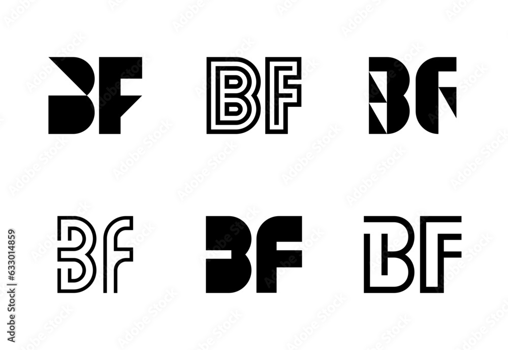 Set of letter BF logos. Abstract logos collection with letters. Geometrical abstract logos Set of letter BF logos. Abstract logos collection with letters. Geometrical abstract logos