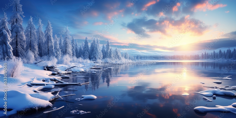 blue sky and clouds, magnificent winter landscape. Generative AI  
