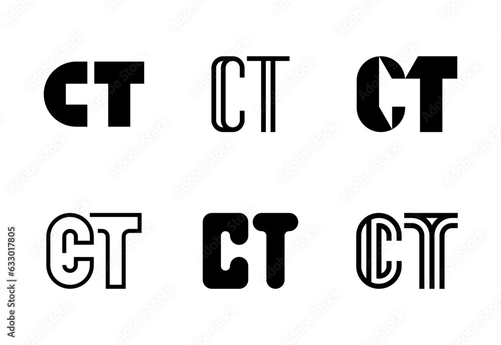 Set of letter CT logos. Abstract logos collection with letters. Geometrical abstract logos Set of letter CT logos. Abstract logos collection with letters. Geometrical abstract logos