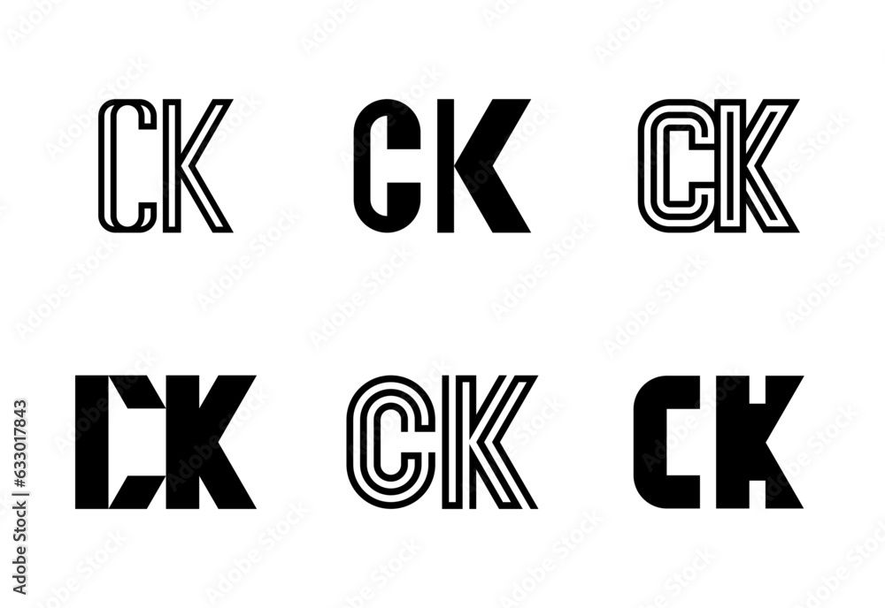 Set of letter CK logos. Abstract logos collection with letters. Geometrical abstract logos Set of letter CK logos. Abstract logos collection with letters. Geometrical abstract logos
