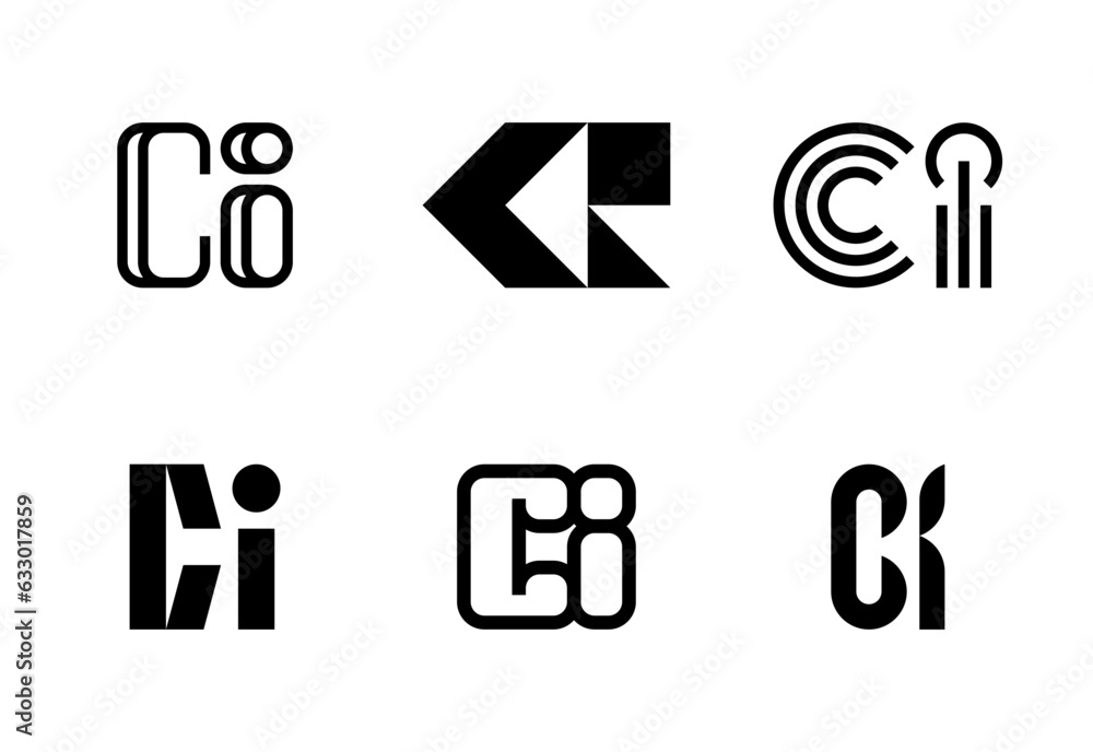 Set of letter CI logos. Abstract logos collection with letters. Geometrical abstract logos Set of letter CI logos. Abstract logos collection with letters. Geometrical abstract logos