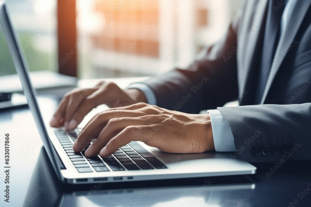 A businessman, using a laptop, analyzes data, uses BI and BA for financial graph and market report. A businessman, using a laptop, analyzes data, uses BI and BA for financial graph and market report.