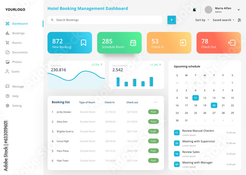 Hotel Booking Room and Guest Management Dashboard UI