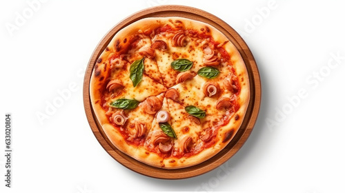 italian pizza on wooden board with white background, generative ai