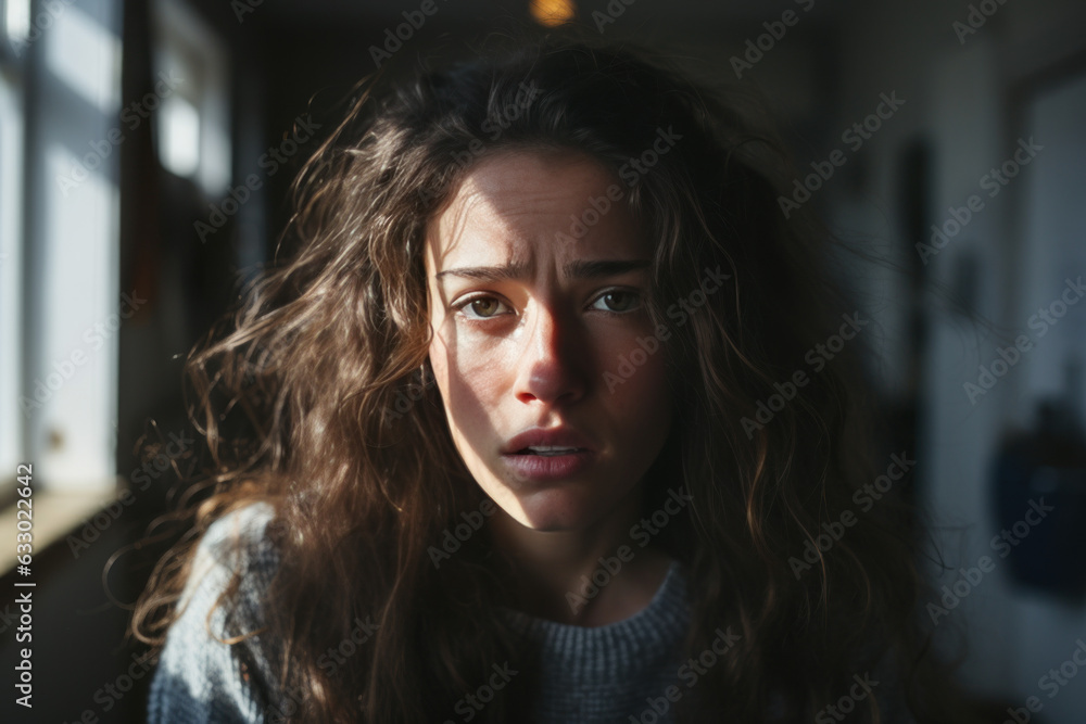 Portrait d'une jeune fille qui a peur, qui est effrayée sur le point de pleurer Portrait d'une jeune fille qui a peur, qui est effrayée sur le point de pleurer