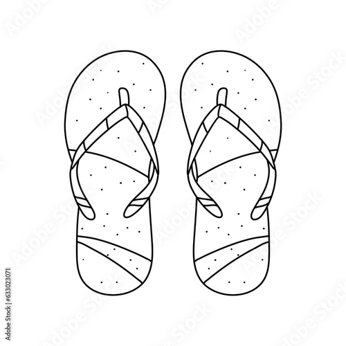 summer footwear. doodle cartoon flip flops isolated on white