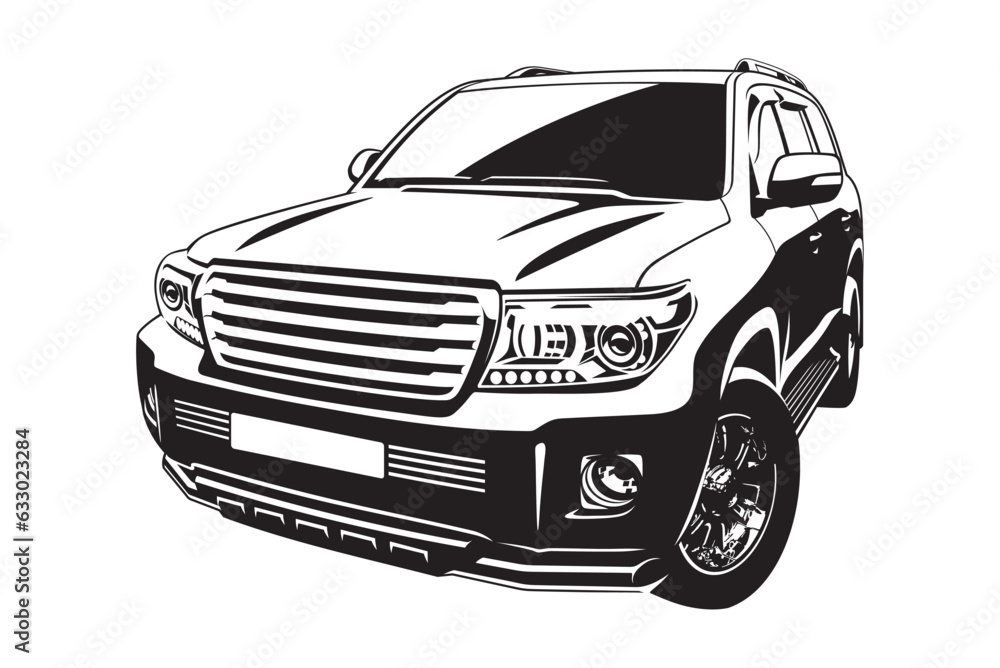 Off-road vehicle. Engraving black and white Off-road vehicle. Engraving black and white