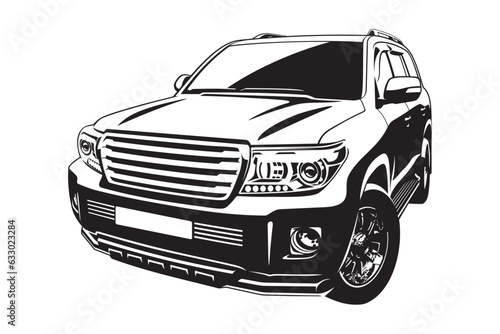Off-road vehicle. Engraving black and white