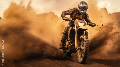 Motocross racer accelerating in dust track. motocross bike in a race representing the concept of speed and power in extreme man sport. Generative Ai.