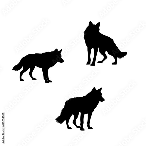 Vector set of wolf illustration. silhouette of wolves isolated on white background. icon sheet of a wolf. icon pack of a black wolf.
