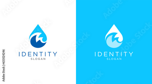 M water logo icon. Letter M, water, oil, drop and wave vector design