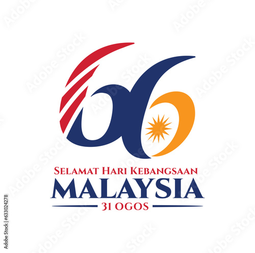 Kuala Lumpur - Malaysia. August 31, 2023: 66 Selamat Hari Kebangsaan Malaysia (Translation: Happy Malaysia National Day). Independence Day of Malaysia. 1957 - 2023. Vector Illustration.