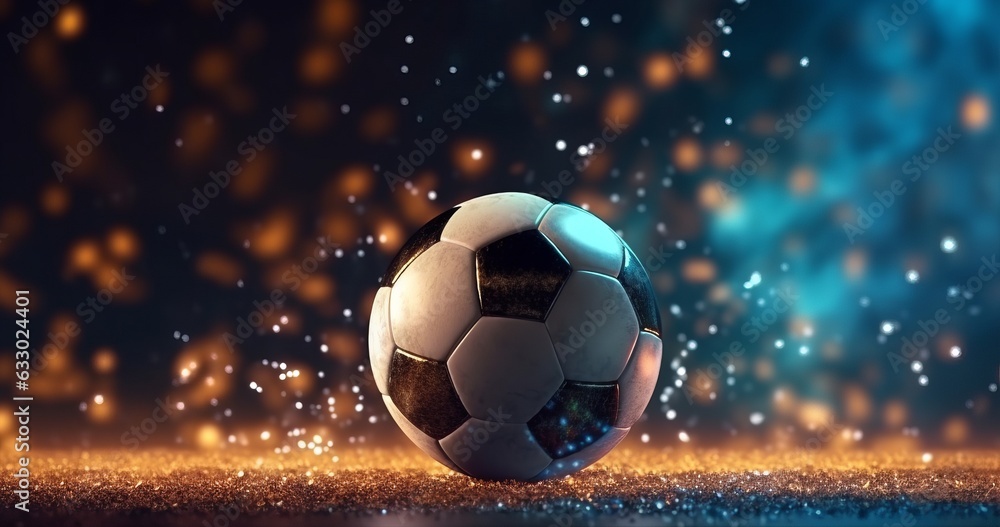 Fototapeta premium Illustration of a soccer ball on blurred lights background