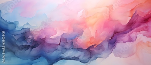 Abstract watercolor paint background illustration, Soft pastel blue pink color with liquid fluid marbled paper texture banner texture, Generative Ai