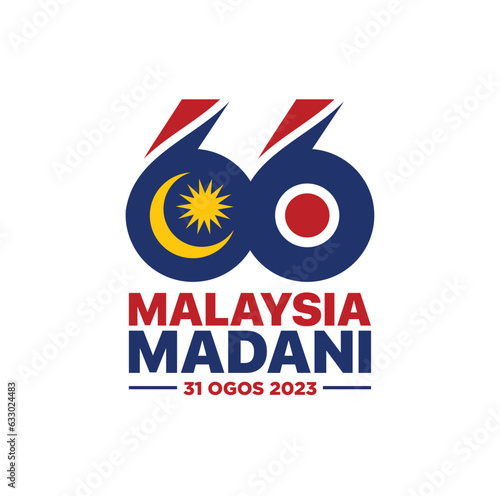 Kuala Lumpur - Malaysia. August 31, 2023: 66 Malaysia Madani (Translation: Civil Malaysia). Independence Day of Malaysia. 1957 - 2023. Vector Illustration.