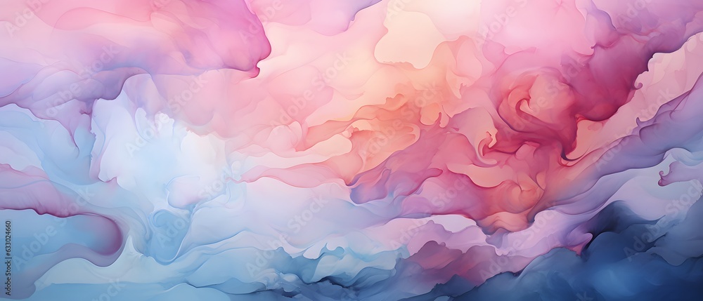 Abstract watercolor paint background illustration, Soft pastel blue pink color with liquid fluid marbled paper texture banner texture, Generative Ai