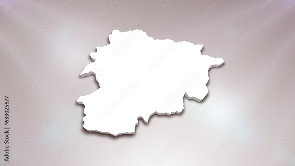 Andorra 3D Map on White Background, 
Useful for Politics, Elections, Travel, News and Sports Events