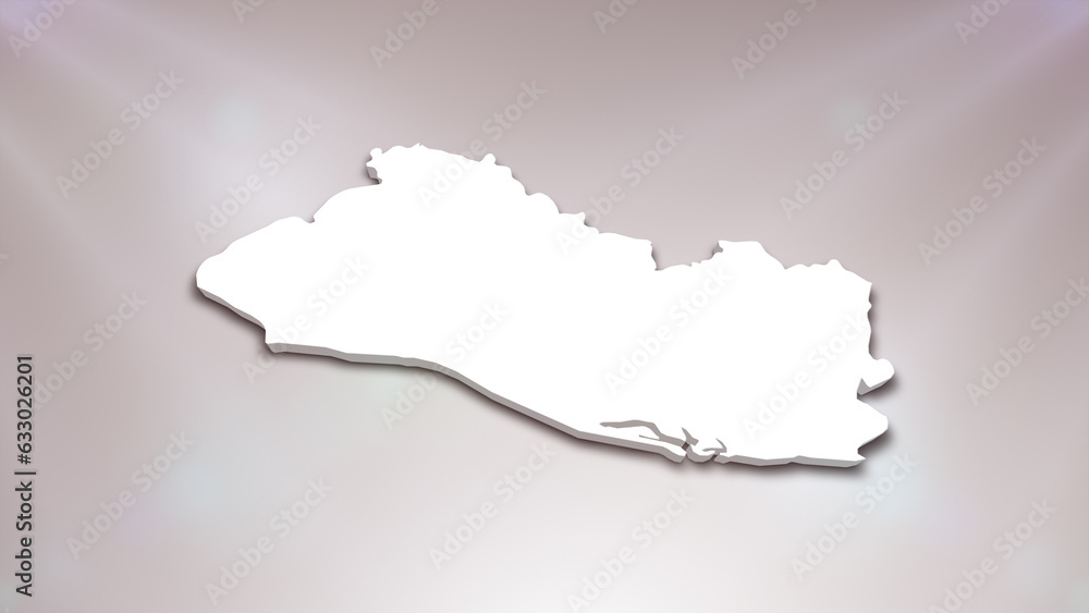 El Salvador 3D Map on White Background, 
Useful for Politics, Elections, Travel, News and Sports Events
