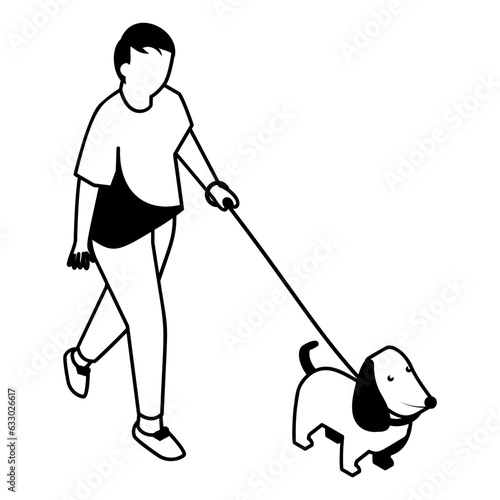 Dog walking isometric Concept, work life balance Vector Icon Design, Free time activities Symbol, Extracurricular activity Sign, hobbies interests Stock Illustration