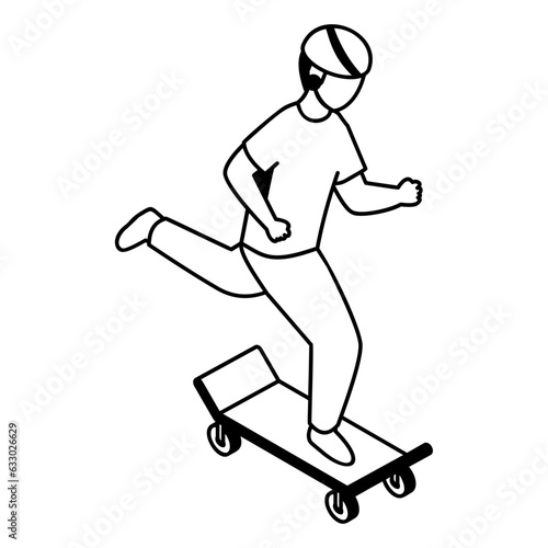 cheerful skater boy riding on the street isometric Concept, Street skateboarding Vector Icon Design, Free time activities Symbol, Extracurricular activity Sign, hobbies interests Stock Illustration