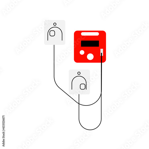 Cartoon of AED and pads.