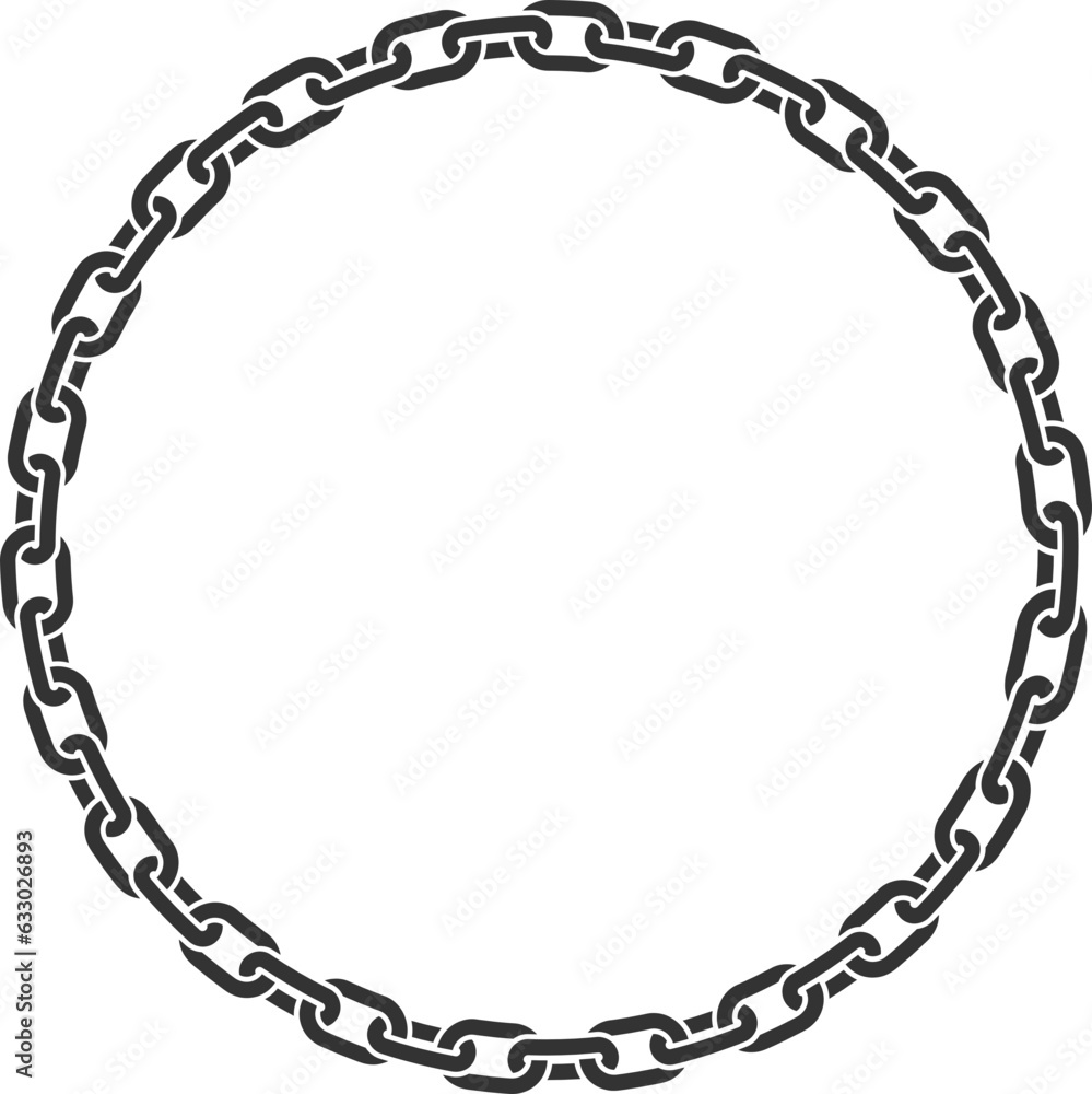 Texture chain round frame. Circle border chains silhouette black and white isolated on background. Chainlet design element. Texture chain round frame. Circle border chains silhouette black and white isolated on background. Chainlet design element.