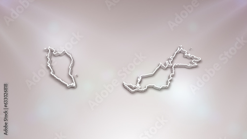 Malaysia 3D Map on White Background, Useful for Politics, Elections, Travel, News and Sports Events