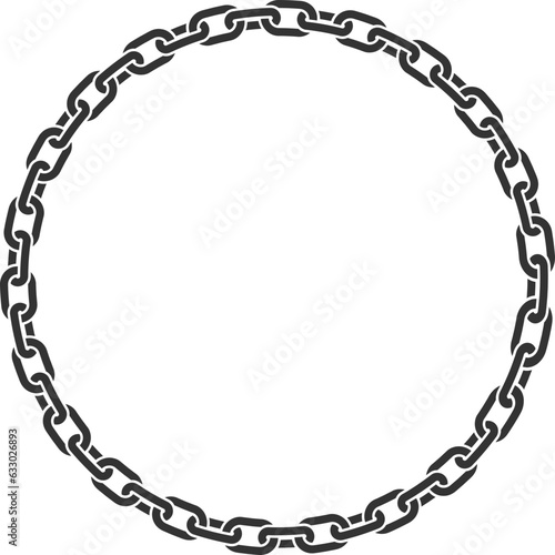 Texture chain round frame. Circle border chains silhouette black and white isolated on background. Chainlet design element.