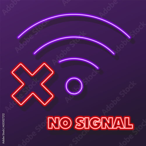 no signal wi fi neon sign, modern glowing banner design, colorful modern design trends on black background. Vector illustration.