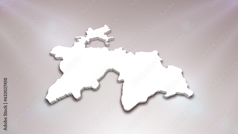 Tajikistan 3D Map on White Background, 
Useful for Politics, Elections, Travel, News and Sports Events
