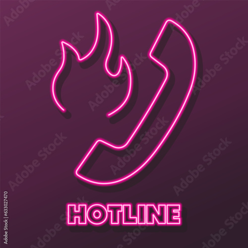 hotline neon sign, modern glowing banner design, colorful modern design trends on black background. Vector illustration.