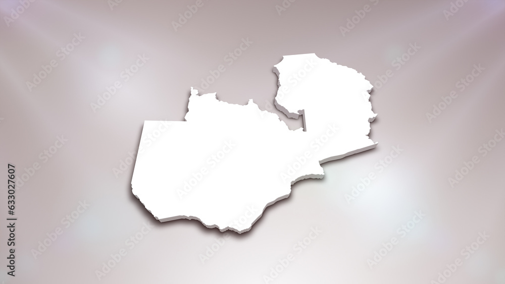 Zambia 3D Map on White Background, 
Useful for Politics, Elections, Travel, News and Sports Events
