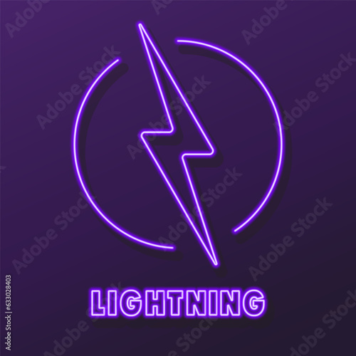 lightning neon sign, modern glowing banner design, colorful modern design trends on black background. Vector illustration.