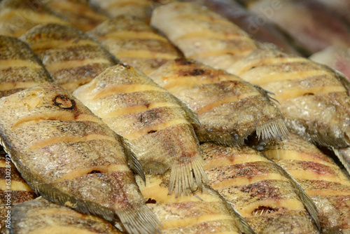 Dried fish in the market, close-up of the fish