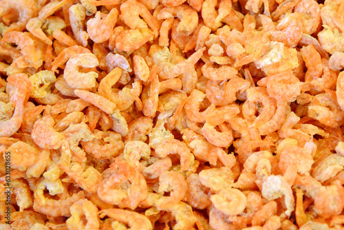 dried shrimp background, close-up of dried shrimp