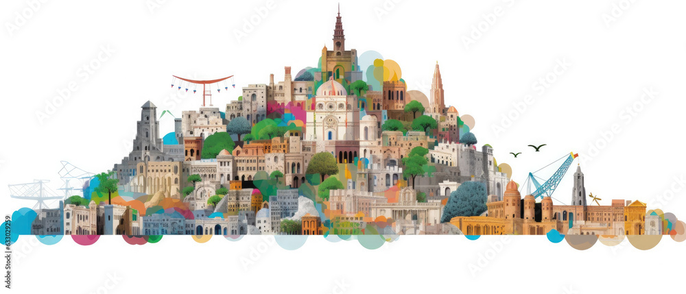Yemen Famous Landmarks Skyline Silhouette Style, Colorful, Cityscape, Travel and Tourist Attraction - Generative AI