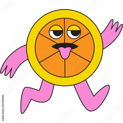 Vector  in simple linear style - design templates and stickers - hippie, happy and groovy smiling character, funny fruit orange