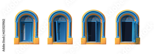 Blue wooden door of old cottage house. Vector cartoon style icon illustrations. Sprite animation for 2d game. 