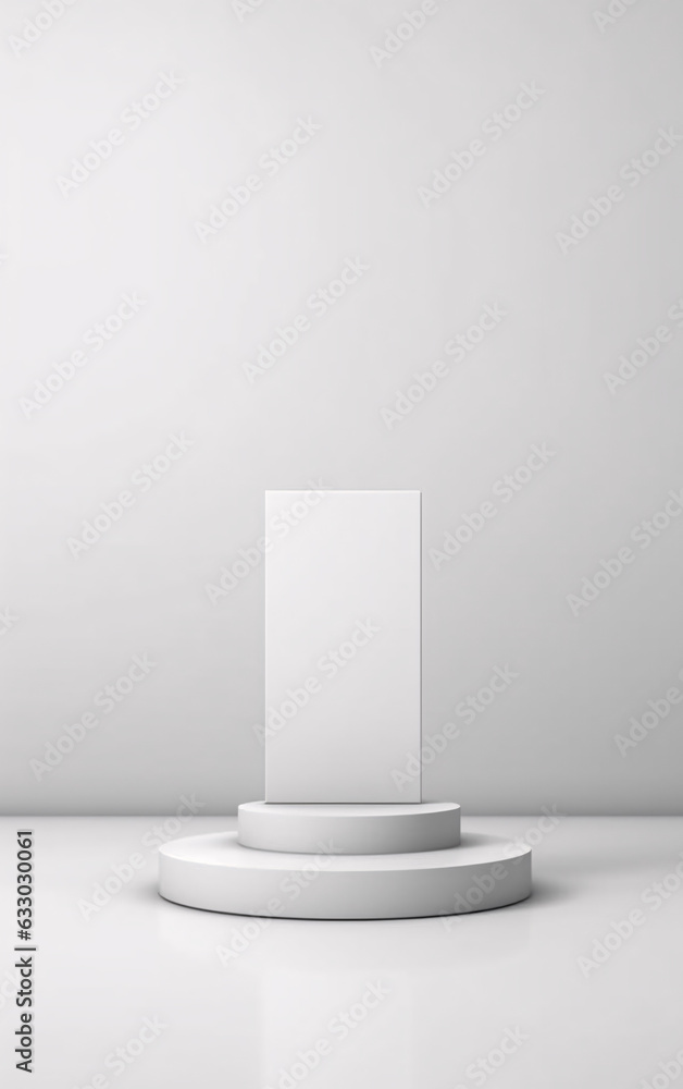 A clean, white podium platform on a neutral background, exuding minimalist elegance, ideal for spotlighting presentations and exhibits. A clean, white podium platform on a neutral background, exuding minimalist elegance, ideal for spotlighting presentations and exhibits.