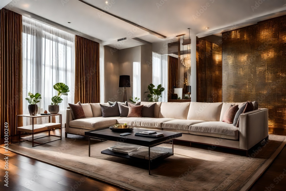 modern living room with expensive furniture, luxury lifestyle - Generative AI modern living room with expensive furniture, luxury lifestyle - Generative AI