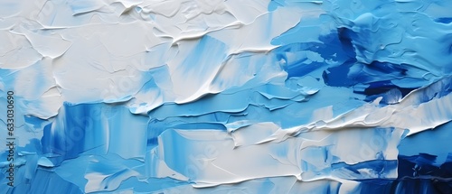Closeup of abstract rough colorful blue white multicolored art painting texture, with oil brushstroke, pallet knife paint on canvas (Generative Ai)