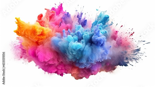 The bright powder exploding. Take flight with this lovely powder in a rainbow of hues. The dazzling color powder cloud on a white background