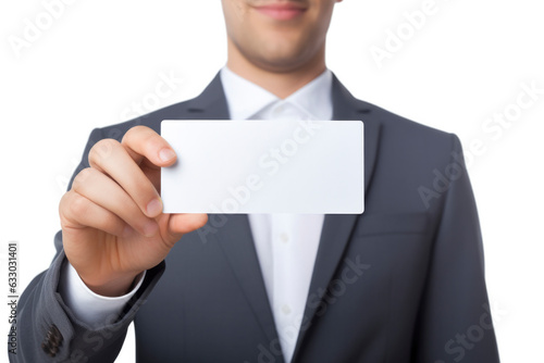 businessman holding blank business card