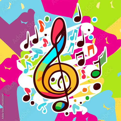 A colorful drawing of a treble clef with the word music on it