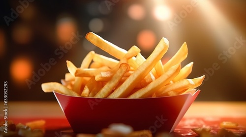 Illustration of a delicious bowl of crispy french fries on a table