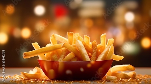 Illustration of a delicious bowl of crispy french fries on a table