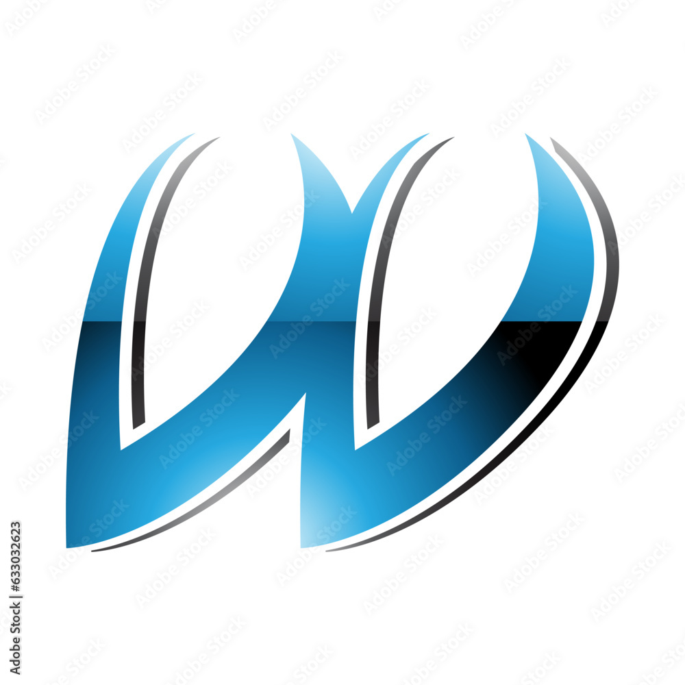 Blue and Black Glossy Spiky Italic Shaped Letter W Icon Blue and Black Glossy Spiky Italic Shaped Letter W Icon
